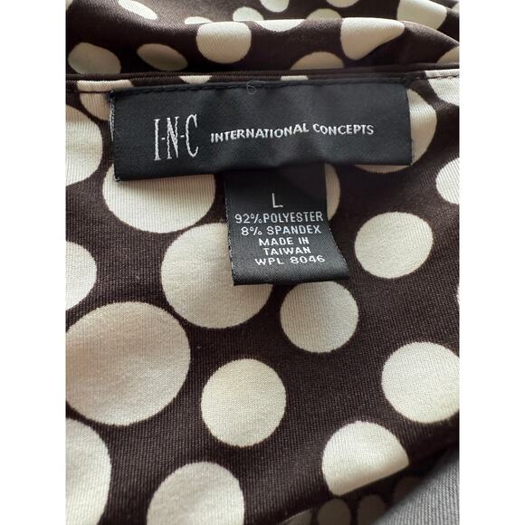 Y2K Babydoll Empire Waist Size L‎ Festival Tank Top Brown Cream Polka Dot by INC - Picture 5 of 6